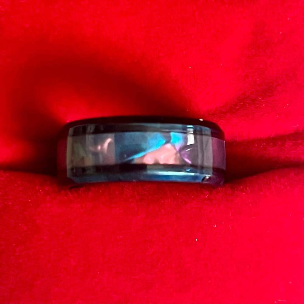 Tungsten Carbide Blue Opal Inlay Polished Finish 8mm Band Size 6